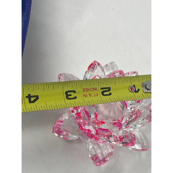 Vintage Crystal Lotus Flower Pink Decoration Paperweight Centerpiece ~Glows~ NOS - Picture 8 of 8